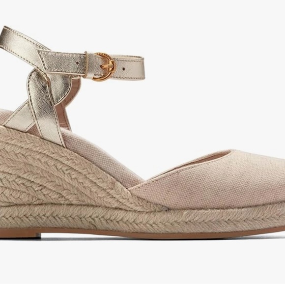 Cole Haan Cloudfeel Espadrille Wedge Women's Heels /Soft Gold Leather - Picture 6 of 7